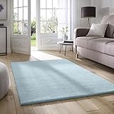 Taracarpet Supersoft kurzflor Teppich Fiona Wohnzimmer Schlafzimmer Kinderzimmer Flur Läufer waschbar rutschfest Uni hellblau 160x230 cm