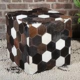 Casa Moro Patchwork Pouf Fellhocker Vanita 45x45x48 cm (B/T/H) aus Echtfell & Holz | Würfel-Hocker quadratisch Echt Ledersitzkissen Sitzwürfel | HH5604