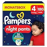 Pampers Night Windeln Pants Größe 4 (9kg-15kg) Baby-Dry, MONATSBOX, Windelhöschen bieten zusätzlichen Schutz für die ganze Nacht, 180 Höschenwindeln