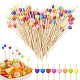 100 Stück Cocktailspieße, Cocktail Sticks Holz Zahnstocher mit Niedlicher Deko, 12cm Cocktail Pick Spieße Fingerfood für Bar Kuchen Party Und Geburtstag Party Obstspieß Cocktail Deko(Bunt)