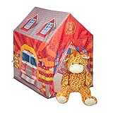 Relaxdays Feuerwehr Kinderzelt, großes Kinderspielzelt für Jungen, fürs Kinderzimmer, ab 3 Jahren, 103 x 71 x 94 cm, rot