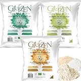 3 glutenfreie Bio-Mehle GLUTZEN. 1x Buchweizenmehl, 1x Vollreismehl, 1x Reisweissmehl GLUTZEN. Zöliakie-Betroffene, Keto, paleo, vegan, allergenfrei. (3x500g)