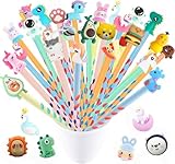 VEYLIN 30 Bleistifte mit Radiergummis, dreieckige Bleistifte, Karton, Holzmine, Bleistift-Set für Kinder, Partytütenfüller, Tierstifte für Schule, Klasse, Geschenke