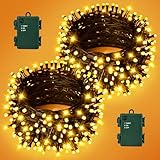 Gcstnn Lichterkette Batterie Außen, 2 Stück Insgesamt 10M 100LED Warmweiß Weihnachten Lichterkette mit Timer IP65 Wasserdicht Lichterketten für Weihnachtsbaum Schlafzimmer Garten Innen Dekorationen