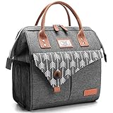 Lekesky Kühltasche Damen Lunchtasche Isolierte für Frauen Auslaufsichere Weit Geöffnete Lunchbox, 11L, Grau