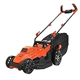BLACK+DECKER Rasenmäher Akku Rasenmäher Elektro mit Fahrradlenker-Griff (1.400W, 34cm Schnittbreite, 6-fach Höhenverstellung, 40l Grasfangbehälter, geeignet für mittlere Gärten) BEMW461B