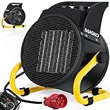 Masko® Elektroheizer Heizlüfter Bauheizer Keramik Heizstrahler elektrisch Heizgerät mit Thermostat Elektroheizer mit 3 Heizstufen, Heizgebläse für Innen- und Außeneinsatz, Farbe:Gelb, Größe:5 KW