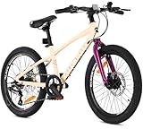 Tatra Bikes Kinderfahhrad 20 Zoll, Fahrrad für Kinder von 5 bis 8 Jahren, Aluminiumrahmen, 6 Kettenschaltungen, Scheibenbremsen, Klingel, Fußstütze, Reflektoren (Cremig Violett)