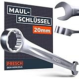PRESCH Maulschlüssel 20mm - Präzisionsgefräster & extrem robuster Schraubenschlüssel - Ringschlüssel 15° abgewinkelt für Arbeiten an beengten Stellen - Hochwertiger Ringmaulschlüssel
