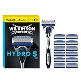 Wilkinson Sword - Hydro 5 Rasierer für Männer, Rasiergriff + 13 Rasierklingen, Feuchtigkeitsspendende Gel-Pools und umklappbarer Trimmer