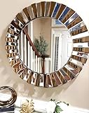 Artloge Spiegel Gold rund 80×80: Modern Wandspiegel groß Runder, Wohnzimmerspiegel mit Metall Haken, HD Dekospiegel für Badezimmer Wohnzimmer Schlafzimmer Flur