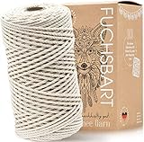 FUCHSBART® Makramee Garn Premium 3mm x 100m Naturell plastikfrei 100% Baumwollgarn | DIY Basteln Handwerk | kostenloser Videokurs | Makrame Macrame Macramé Makrameegarn