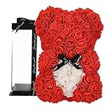 Rosenbär, Rose Teddy - Rosenbär für Immer künstliche Blumen Frauen, Geschenke für Freundin, für sie, Geburtstagsgeschenk (red)