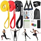 Fitnessbänder Set, Latex Widerstandsbänder in 3 Stärken mit Griffen Türanker Karabinern Schutzpolster Tragtasche, Resistance Bands Gymnastikband für Krafttraining Fitness Home Yoga