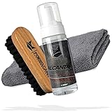 Foxed Care - Alcantara Bundle 3-teilig - Alcantara Foam Alcantarareiniger 150ml + Surface Brush Leder- & Textilbürste + Mikrofasertuch 320GSM - Geeignet für alle Arten von Alcantara