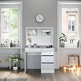 Vicco Schminktisch Sherry, Kosmetiktisch, Weiß Hochglanz, 90 cm ohne Spiegel