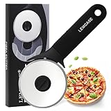 LEMCASE Pizzaschneider - Pizzaroller, Pizza Cutter, Pizzamesser, Pizzarad - Pizza Schneiderroller Schneider Roller aus Silikon Griff & Edelstahl Räder mit Schutzhülle | Schwarz