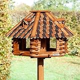 VOSS.garden Vogelhaus XXL Herbstlaub 70cm Durchmesser inklusive großem Standfuß, insg. 1,45 Hoch Vogelfutterstation, Vogelhäuschen