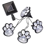 hellum solar Pfoten, led Pfoten outdoor mit 4 warmweiße LEDs, 240 cm Lichtlänge, solar Katzenpfoten, solarbetrieben Garten Hundepfoten, Grablichter für draußen für Tiere, Kabel schwarz 523690