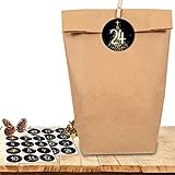 HAUSPROFI Adventskalender zum Befüllen Papiertüten, 24 Adventskalender Kraftpapiertüten mit 24 Adventskalender Zahlen zum selber Basteln und Befüllen (Ziffer)