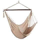 Bathonly Großer Karibischer Hängesessel Mit Spreizstange, bis 150 kg Belastbar, Handgewebt Hängeschaukel, Hängestuhl, für Draußen, Drinnen, Terrasse, Garten, Schlafzimmer, Hellbraun