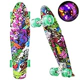 WeSkate Mini Cruiser Skateboard Retro Komplettboard, 22' 55cm Vintage Skate Board mit Kunststoff Deck und blinkenden LED-rollen, Cruiser-Board mit LED Leuchtrollen für Erwachsene Kinder Jungen Mädchen