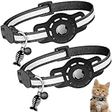 Diyife Airtag Katzenhalsband, [2er Pack] Reflektierend GPS Leichte Tracker Katzenhalsbänder mit Airtag Hülle, Schnellverschluss, Glöckchen, 20-33 cm Verstellbar für Katzen Kitten, Schwarz