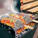 OWZ Rollendes Grillkorb Set - 2 Stück Grillkorb Edelstahl mit Holzgriff - Rolling Grilling Basket - für Camping-Grill im Freien, Gegrilltes Gemüse, Fleischspieße, Meeresfrüchte Usw(31.8 * 9.5CM)