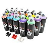 Double A Spraypaint Sprühdosen Set, Paket Multicolor, 24 Spraydosen 400ml + Sprühaufsätze