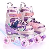 Rollschuhe für Kinder mit leuchtenden Rädern und 4 Größen einstellbar Quad Roller Skates für Mädchen und alle Anfänge (Pink, S)