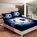 Bettlaken Fußball, Spannbettlaken 140x200 cm Sportthema für Boxspringbett Weiche Mikrofaser Spannbetttuch 3D Bed Sheet mit 2 Kissenbezug für Kinder Erwachsene ZL376