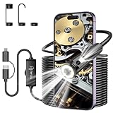 Endoskopkamera mit Licht, Ferdiiz 1920P HD Doppellinse Rohrkamera mit 8+1 LED, Wasserdichtes IP67 Inspektionskamera, Kein WLAN Erforderlich Kanal-Kamera für Android & iOS, Tablet - 32.8 ft/10 m
