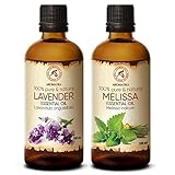 Lavendelöl 100ml & Melissenöl 100ml - Rein & Natürlich Ätherische Öle für Diffuser - Ruhiger Schlaf - Aromatherapie - Entspannung - Raumduft - Körperpflege