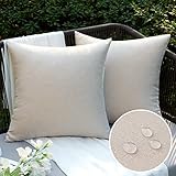 EMEMA Kissenbezug Outdoor Wasserdicht Sofakissen Wasserfest Dekokissen Kissenbezüge Dekorativ Kissen Kissenhülle aus Polyster für Garten Sofa Wohnzimmer Bett 2er Set 40x40 cm Beige