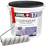 Level Plus 17 Fliesengrund 20 kg Fliese auf Fliese Spezial Haftgrund Fliesengrundierung Quarzgrund für Innen Außen, Haftvermittler Frostbeständig und wasserabweisend Plus Farbroller mit Bügel 25cm Set