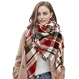 ZENUTA Damen Schal, Warm Weich Strickschal, Karo Winterschal Herbstschal Wolleschal Frauen Deckenschal Halstuch Scarf Poncho Cape Rosa