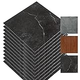 Vigevee PVC Bodenbelag Selbstklebend, Vinylboden Rutschfest, Wasserfest, Vinyl Laminat Rutschfeste Dekor-Dielen für Schlafzimmer Küche Wohnzimmer, 30cm x 30cm, 1 m² / 11 Fliesen - Schwarz Marmor