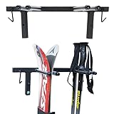 QLS Skihalterung Wand Skihalter für 2 Paare 44 cm Nordic Walking Trekking Stöcke Skiträger Hakenleiste mit schützender Gummierung zur platzsparenden Aufbewahrung S3 2