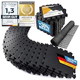 Boden-Schutzmatten XXL Set; Fitnessmatte Bodenschutz Puzzle-Matte; Unterlegmatte für Fitnessgeräte + GRATIS Anti-Rutschmatte; Trainingsmatte & Sport-Matte für Fitnessraum Keller Garage ca. 2m² Schwarz