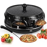 CuisineKing Mini Pizzaofen 6 Personen - Pizzaofen Elektrisch & Portabel mit 6 Edelstahlspateln & Teigausstecher - Handgefertigter Terrakotta Dom - Schnelle & Einheitliche Erhitzung, Leichte Reinigung