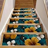 Aloha-Muster (1) Stufenmatten für Holzstufen, Innenläufer, Teppich, 15 Stück, zum Abziehen und Aufkleben, waschbar, 76,2 x 20,3 cm