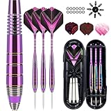 Mhekrep Dartpfeile mit Metallspitze 23g, Premium Steeltip Dart-Set, Profi Steeldarts mit Metallspitze Steel Darts Pfeile Set Stahl Spitze Darts Set 3 Aluminium Schaft (Lila)