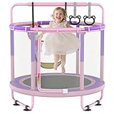 CZCPARY Kindertrampolin, Trampolin für Kinder,Indoor Trampoline Kinder，mit Basketballkorb, Schaukel, Zugring, geeignet für Innen- und Außenbereich, Geburtstagsgeschenke (rosa-violett)
