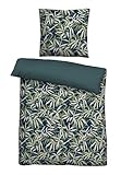 Traumhaft schlafen - Castell - Markenbettwäsche Baumwoll Linon Bettwäsche 0040989 BLÄTTER 1x 155x200 cm + 1x 80x80 cm, Marine