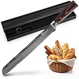 KUOGAS Brotmesser mit Wellenschliff 26 cm aus hochwertigem rostfreiem Edelstahl, extra scharfe Messerklinge mit ergonomischem Pakkaholzgriff