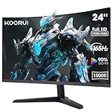 KOORUI 24 Zoll Curved Gaming Monitor, FHD 1080p, 1ms Reaktionszeit,180Hz Bildwiederholraten, HDMI 2.0/DP 1.2, 250cd/m² Helligkeit, Schwarz 24E6CA