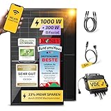 Solakon 1000W Balkonkraftwerk - Balkonkraftwerk 800W komplett Steckdose - neuester 800 Watt Wechselrichter - Solaranlage Komplettset, 500W bifaziale Solarmodule inkl Zubehör - 5m Kabel, Ohne Halterung