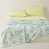 Kühle Seidendecke, kalte Haptik – Blumenmuster-Design – natürliche Sojabohnenfüllung, leichte Steppdecke für Frühling und Sommer, kühlende Decke (F, 150 x 200)