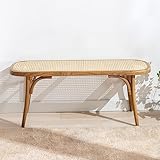 Wahson Esstischbank Rattan, Sitzbank Holz Esszimmerbank Atmungsaktive Eingangsbank Küchenbank abgerundete Rattanbank Natur für Esszimmer/Schlafzimmer/Balkon, 96.5cm