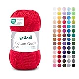 Gründl Wolle Cotton Quick uni - Wolle zum Häkeln aus 100 % Baumwolle - Wolle zum Stricken - glänzendes Baumwollgarn 1 Knäuel 50 g / 125 m - Rot